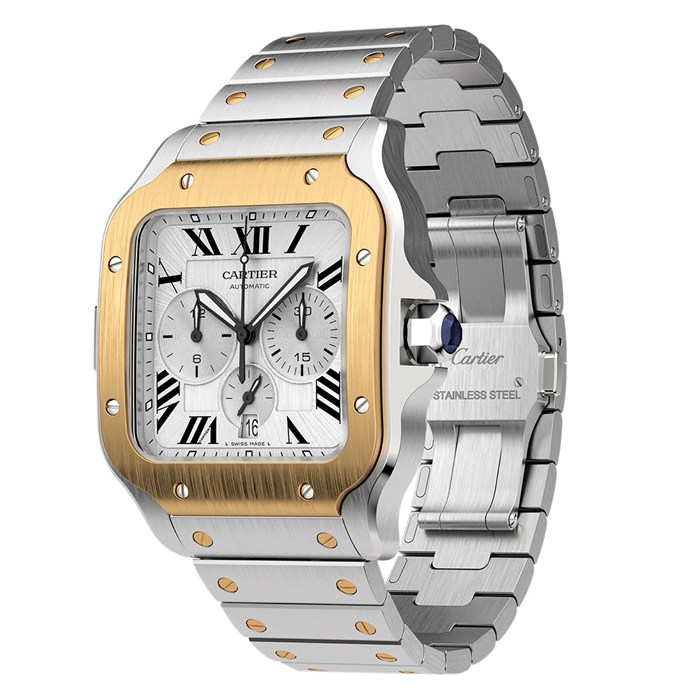Orologio Cartier Santos De Cartier Cronografo Modello Extra-Large Movimento automatico Oro Giallo Acciaio Bracciali intercambiabili in metallo e gomma W2SA0008 - immagine 4