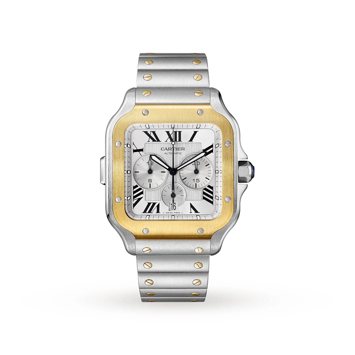 Orologio Cartier Santos De Cartier Cronografo Modello Extra-Large Movimento automatico Oro Giallo Acciaio Bracciali intercambiabili in metallo e gomma W2SA0008