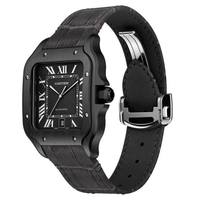 Orologio Cartier Santos De Cartier Modello Grande Movimento Automatico Acciaio ADLC Bracciali intercambiabili in gomma e pelle WSSA0039 - immagine 4