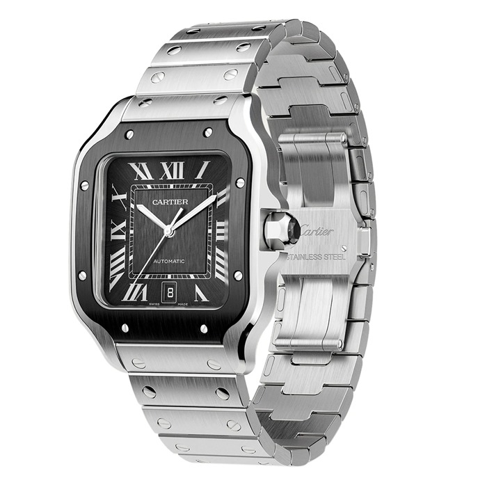 Orologio Cartier Santos De Cartier Modello Grande Movimento Automatico Acciaio ADLC Bracciali intercambiabili in metallo e gomma WSSA0037 - immagine 3