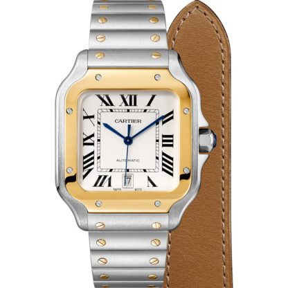 Orologio Cartier Santos De Cartier Modello Grande Movimento Automatico Oro Giallo Acciaio Bracciali intercambiabili in metallo e pelle W2SA0009 - immagine 2