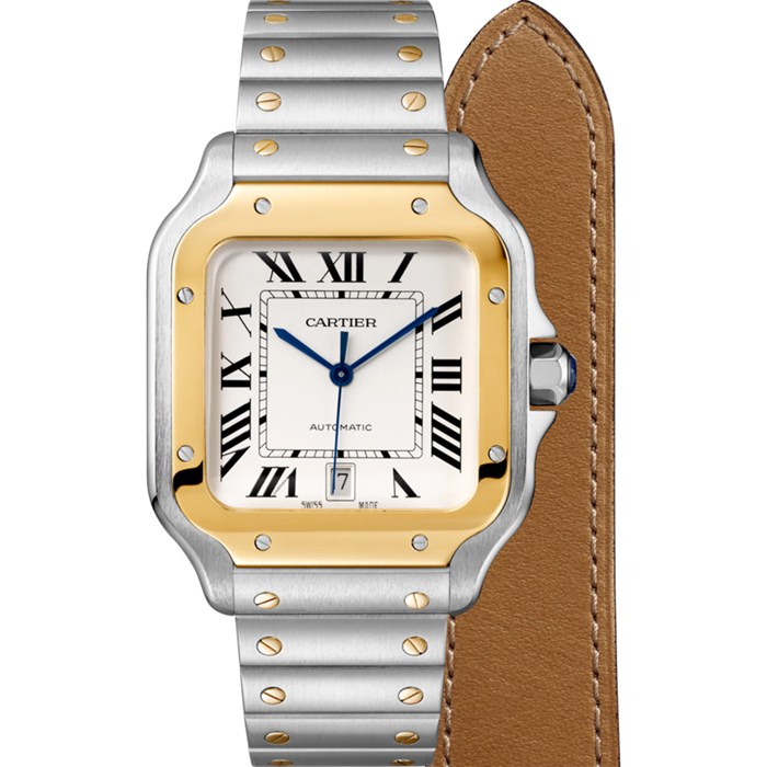 Orologio Cartier Santos De Cartier Modello Grande Movimento Automatico Oro Giallo Acciaio Bracciali intercambiabili in metallo e pelle W2SA0009 - immagine 2