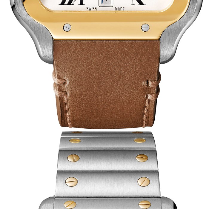 Orologio Cartier Santos De Cartier Modello Grande Movimento Automatico Oro Giallo Acciaio Bracciali intercambiabili in metallo e pelle W2SA0009 - immagine 4