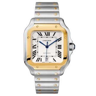 Orologio Cartier Santos De Cartier Modello Grande Movimento Automatico Oro Giallo Acciaio Bracciali intercambiabili in metallo e pelle W2SA0009