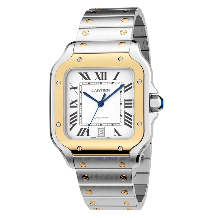 Orologio Cartier Santos De Cartier Modello Grande Movimento Automatico Oro Giallo Acciaio Bracciali intercambiabili in metallo e pelle W2SA0009 - immagine 5