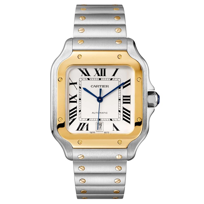 Orologio Cartier Santos De Cartier Modello Grande Movimento Automatico Oro Giallo Acciaio Bracciali intercambiabili in metallo e pelle W2SA0009