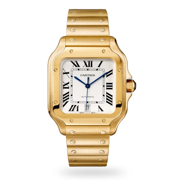 Orologio Cartier Santos De Cartier Modello Grande Movimento Automatico Oro Giallo Bracciali intercambiabili in metallo e pelle WGSA0029