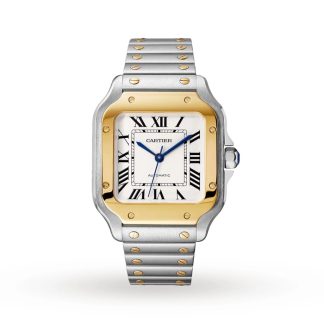 Orologio Cartier Santos De Cartier Modello Medio Movimento Automatico Oro Giallo Acciaio Bracciali intercambiabili in metallo e pelle W2SA0016