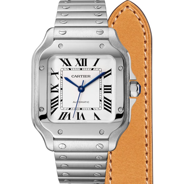 Orologio Cartier Santos De Cartier Modello medio Movimento automatico Acciaio Bracciali intercambiabili in metallo e pelle WSSA0029 - immagine 3