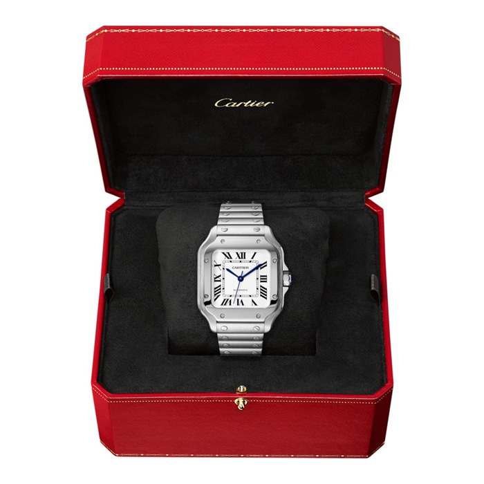 Orologio Cartier Santos De Cartier Modello medio Movimento automatico Acciaio Bracciali intercambiabili in metallo e pelle WSSA0029 - immagine 4