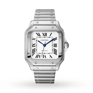 Orologio Cartier Santos De Cartier Modello medio Movimento automatico Acciaio Bracciali intercambiabili in metallo e pelle WSSA0029