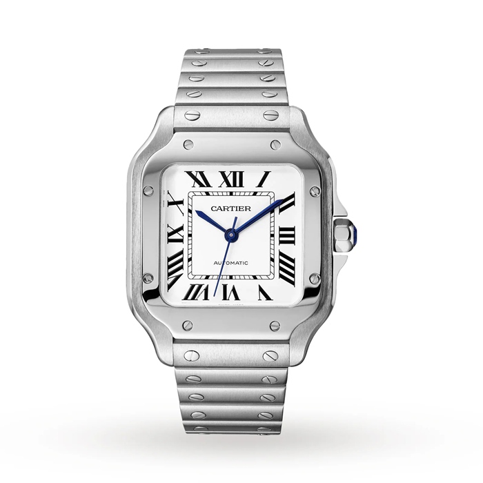 Orologio Cartier Santos De Cartier Modello medio Movimento automatico Acciaio Bracciali intercambiabili in metallo e pelle WSSA0029