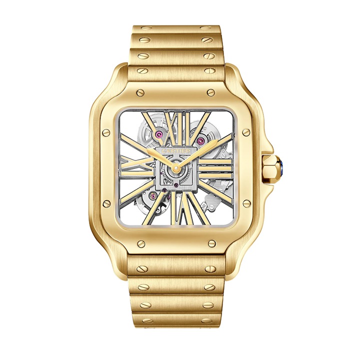 Orologio Cartier Santos De Cartier Scheletro Modello Grande Movimento meccanico scheletrico a carica manuale 9612 MC Oro giallo WHSA0042 - immagine 3