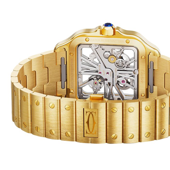 Orologio Cartier Santos De Cartier Scheletro Modello Grande Movimento meccanico scheletrico a carica manuale 9612 MC Oro giallo WHSA0042 - immagine 5