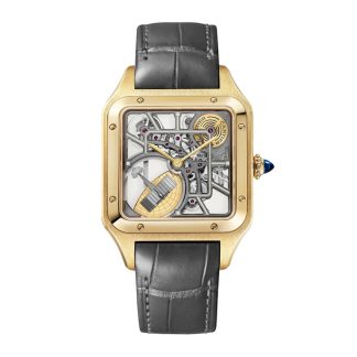 Orologio Cartier Santos-Dumont Micro-Rotor Skeleton Modello grande Movimento meccanico automatico Cassa in oro giallo 18 carati WHSA0043