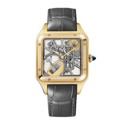 Orologio Cartier Santos-Dumont Micro-Rotor Skeleton Modello grande Movimento meccanico automatico Cassa in oro giallo 18 carati WHSA0043