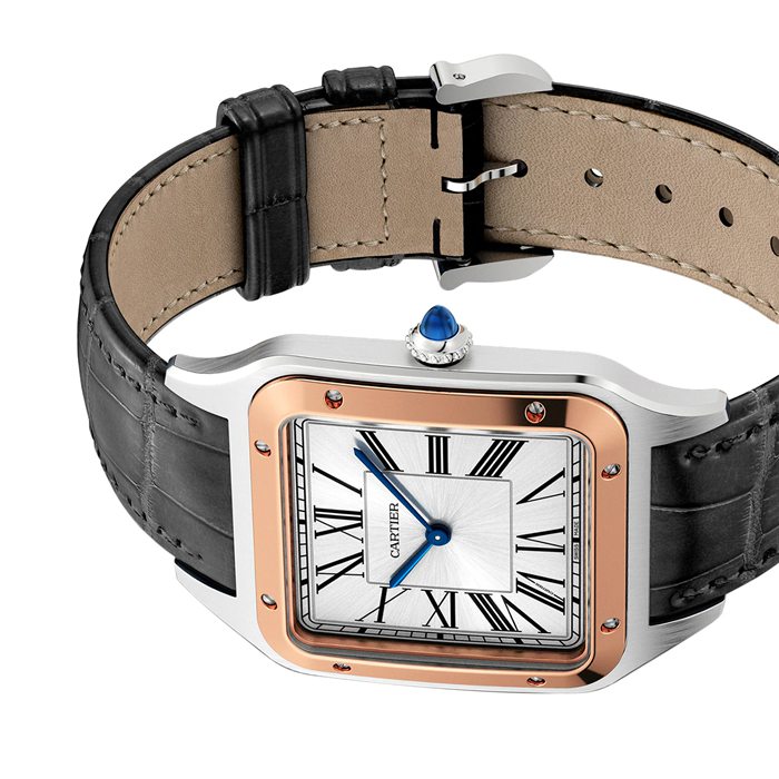 Orologio Cartier Santos-Dumont Modello Extra-Large Movimento meccanico a carica manuale Acciaio Oro Rosa Pelle W2SA0017 - immagine 4