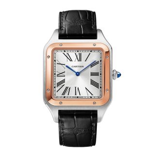 Orologio Cartier Santos-Dumont Modello Extra-Large Movimento meccanico a carica manuale Acciaio Oro Rosa Pelle W2SA0017