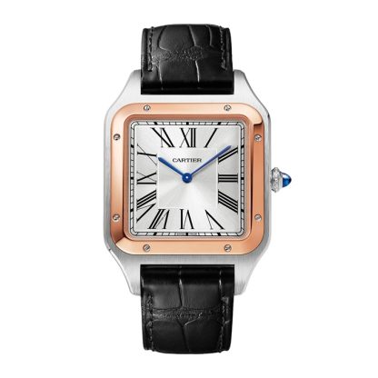 Orologio Cartier Santos-Dumont Modello Extra-Large Movimento meccanico a carica manuale Acciaio Oro Rosa Pelle W2SA0017