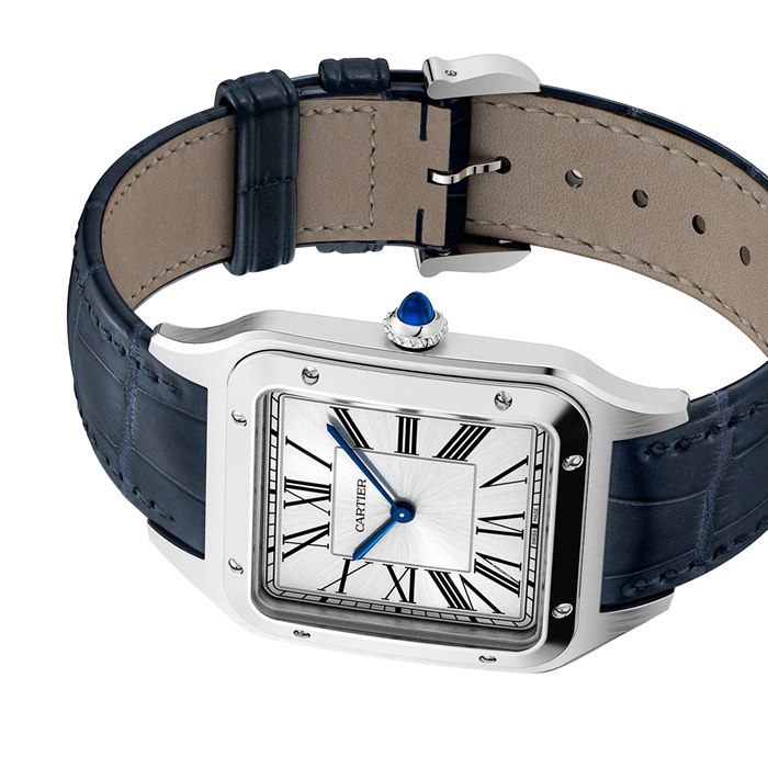 Orologio Cartier Santos-Dumont Modello Extra-Large Movimento meccanico a carica manuale Acciaio Pelle WSSA0032 - immagine 3