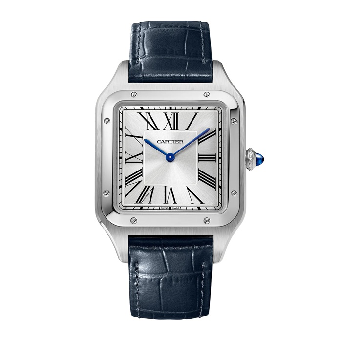 Orologio Cartier Santos-Dumont Modello Extra-Large Movimento meccanico a carica manuale Acciaio Pelle WSSA0032