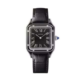 Orologio Cartier Santos-Dumont Modello Grande Movimento Manuale Mercanico Acciaio Laccato Pelle WSSA0046