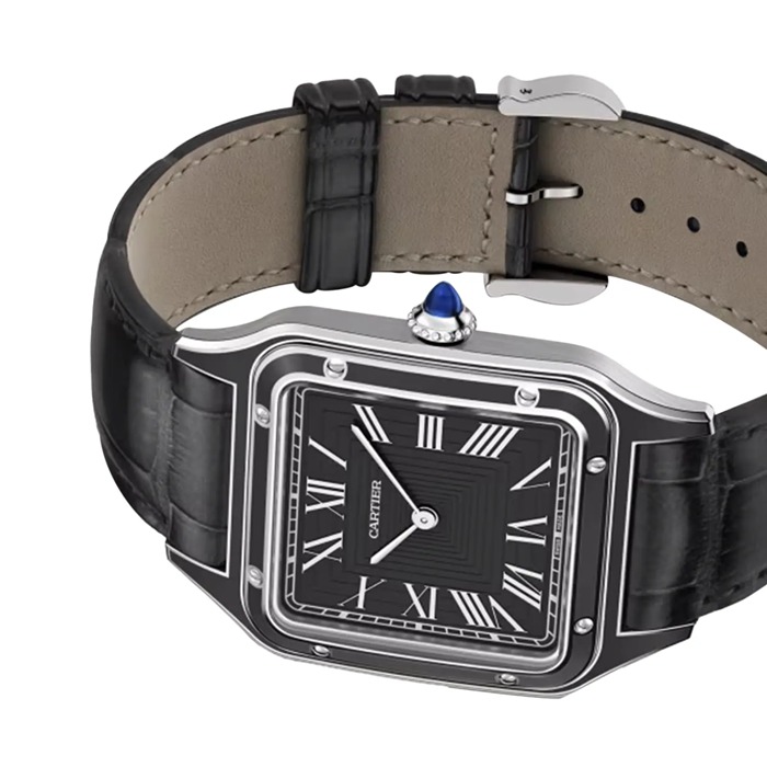 Orologio Cartier Santos-Dumont Modello Grande Movimento Manuale Mercanico Acciaio Laccato Pelle WSSA0046 - immagine 5