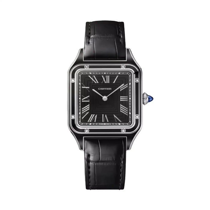 Orologio Cartier Santos-Dumont Modello Grande Movimento Manuale Mercanico Acciaio Laccato Pelle WSSA0046
