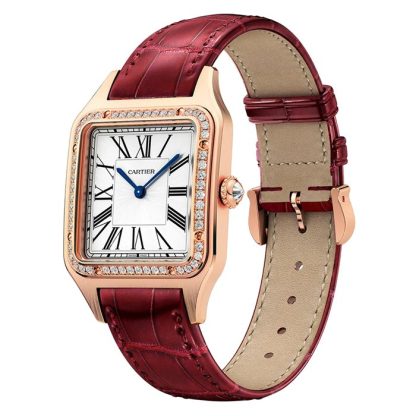 Orologio Cartier Santos-Dumont Modello Grande Oro Rosa Diamanti Cinturino Pelle WJSA0016 - immagine 2
