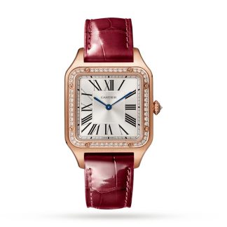 Orologio Cartier Santos-Dumont Modello Grande Oro Rosa Diamanti Cinturino Pelle WJSA0016
