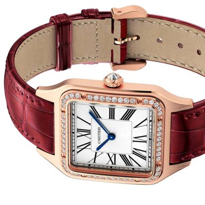 Orologio Cartier Santos-Dumont Modello Grande Oro Rosa Diamanti Cinturino Pelle WJSA0016 - immagine 4