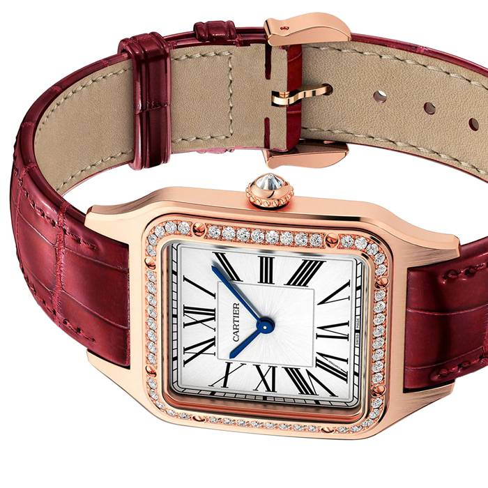 Orologio Cartier Santos-Dumont Modello Grande Oro Rosa Diamanti Cinturino Pelle WJSA0016 - immagine 4
