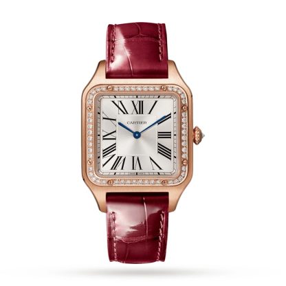 Orologio Cartier Santos-Dumont Modello Grande Oro Rosa Diamanti Cinturino Pelle WJSA0016