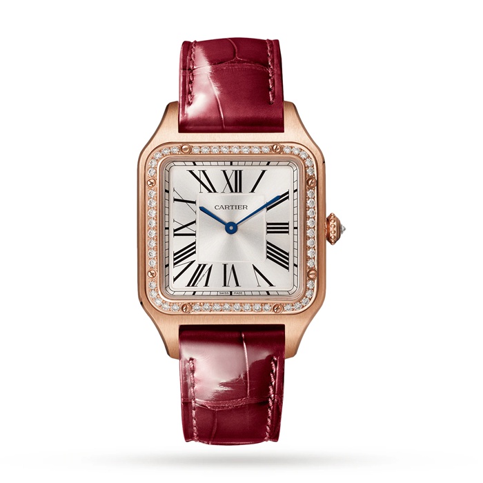 Orologio Cartier Santos-Dumont Modello Grande Oro Rosa Diamanti Cinturino Pelle WJSA0016