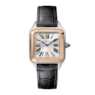 Orologio Cartier Santos-Dumont Modello Piccolo Movimento al quarzo Oro Rosa Acciaio Pelle W2SA0012