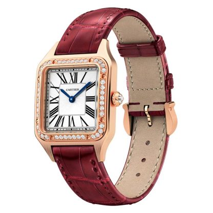 Orologio Cartier Santos-Dumont Modello Piccolo Oro Rosa Diamanti Cinturino Pelle WJSA0017 - immagine 2