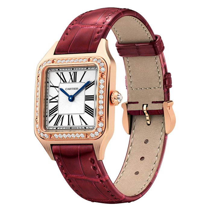 Orologio Cartier Santos-Dumont Modello Piccolo Oro Rosa Diamanti Cinturino Pelle WJSA0017 - immagine 2