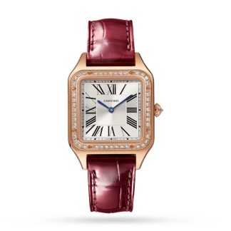 Orologio Cartier Santos-Dumont Modello Piccolo Oro Rosa Diamanti Cinturino Pelle WJSA0017
