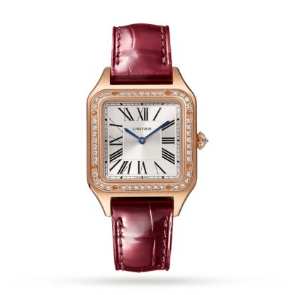 Orologio Cartier Santos-Dumont Modello Piccolo Oro Rosa Diamanti Cinturino Pelle WJSA0017