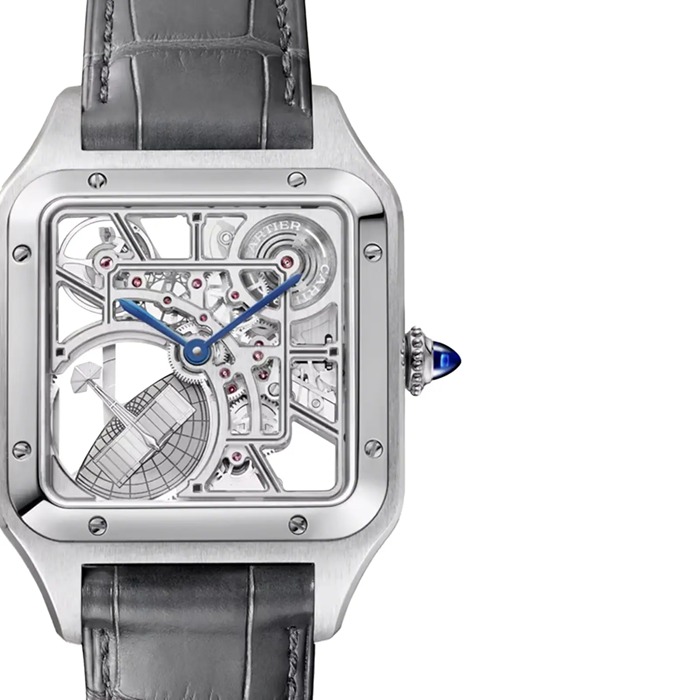 Orologio Cartier Santos-Dumont Skeleton Modello Grande Movimento Automatico Acciaio Pelle WHSA0032 - immagine 2
