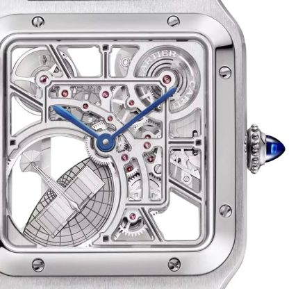 Orologio Cartier Santos-Dumont Skeleton Modello Grande Movimento Automatico Acciaio Pelle WHSA0032 - immagine 3