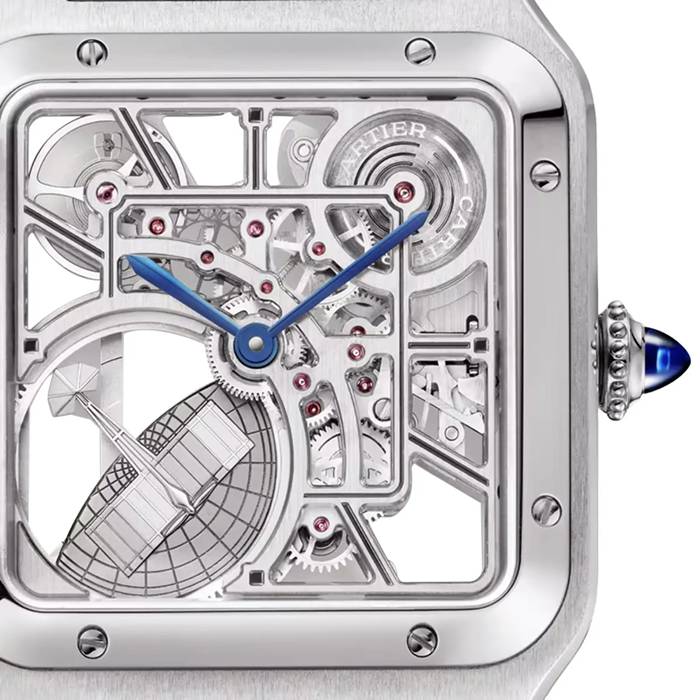 Orologio Cartier Santos-Dumont Skeleton Modello Grande Movimento Automatico Acciaio Pelle WHSA0032 - immagine 3