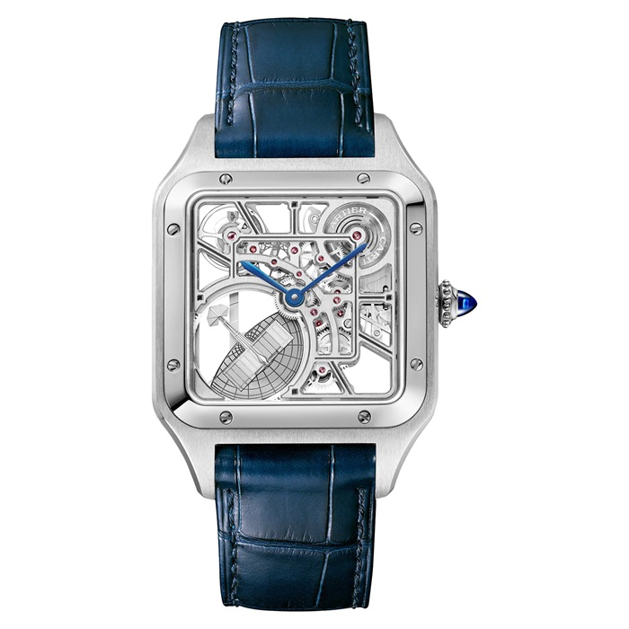 Orologio Cartier Santos-Dumont Skeleton Modello Grande Movimento Automatico Acciaio Pelle WHSA0032 - immagine 4