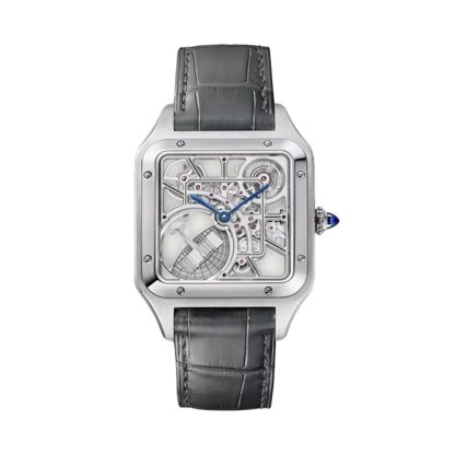 Orologio Cartier Santos-Dumont Skeleton Modello Grande Movimento Automatico Acciaio Pelle WHSA0032