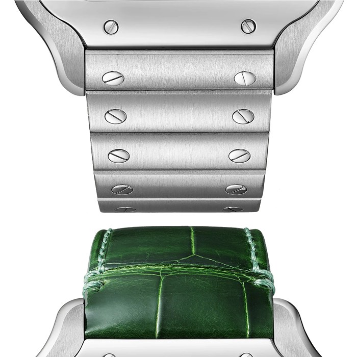 Orologio Cartier Santos de Cartier Modello Grande Acciaio Automatico Cinturino in Pelle Intercambiabile WSSA0062 - immagine 2