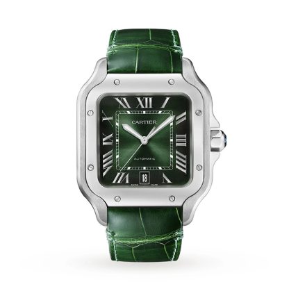 Orologio Cartier Santos de Cartier Modello Grande Acciaio Automatico Cinturino in Pelle Intercambiabile WSSA0062 - immagine 3