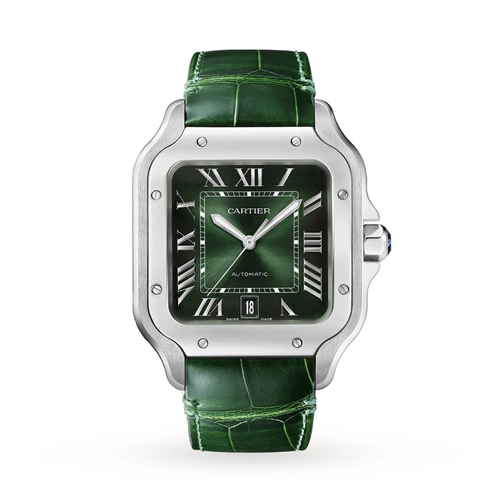 Orologio Cartier Santos de Cartier Modello Grande Acciaio Automatico Cinturino in Pelle Intercambiabile WSSA0062 - immagine 3