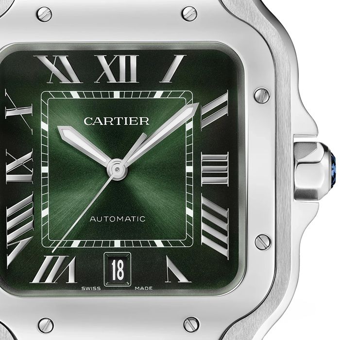 Orologio Cartier Santos de Cartier Modello Grande Acciaio Automatico Cinturino in Pelle Intercambiabile WSSA0062 - immagine 4