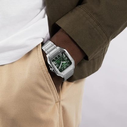Orologio Cartier Santos de Cartier Modello Grande Acciaio Automatico Cinturino in Pelle Intercambiabile WSSA0062 - immagine 5