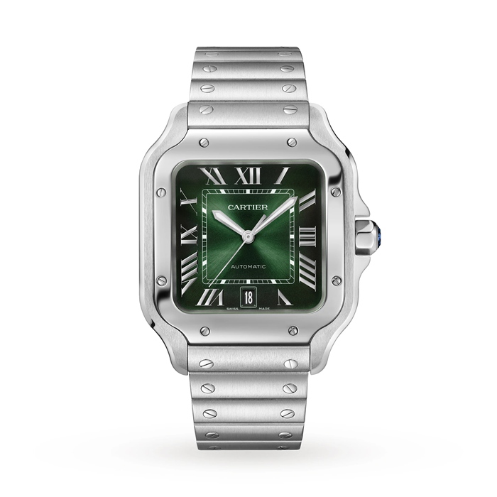 Orologio Cartier Santos de Cartier Modello Grande Acciaio Automatico Cinturino in Pelle Intercambiabile WSSA0062